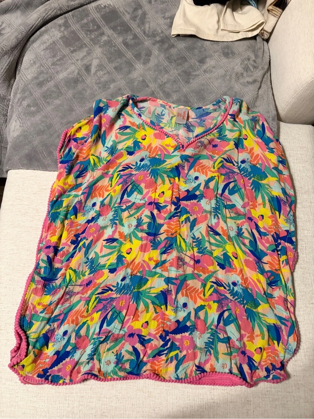 Colorful Floral girl’s swim cover up  - Pink Multi